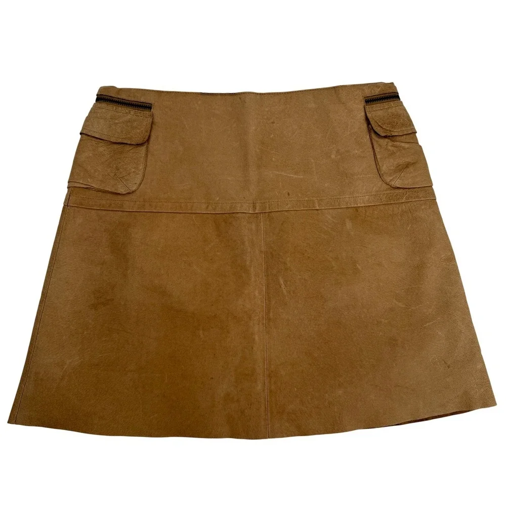 Jakett Distressed Leather Mini Skirt Y2K Style Buttery Soft Medium Boho Festival